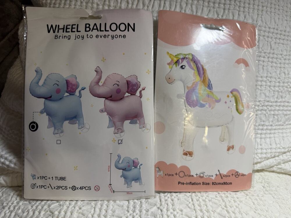2 Wheel Party Balloons 1 Unicorn And 1 Blue Elephant